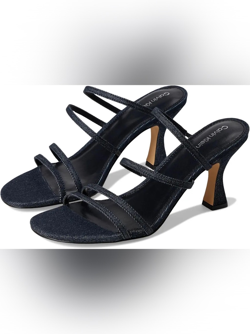 NWOT Calvin Klein Jayla Strappy Tapered-heel Sandals in Dark Blue Denim size 8
